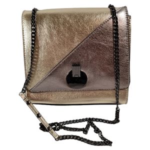 Gianni Bini  Metallic Gold/Brown Leather  Chain Straps Shoulder Purse